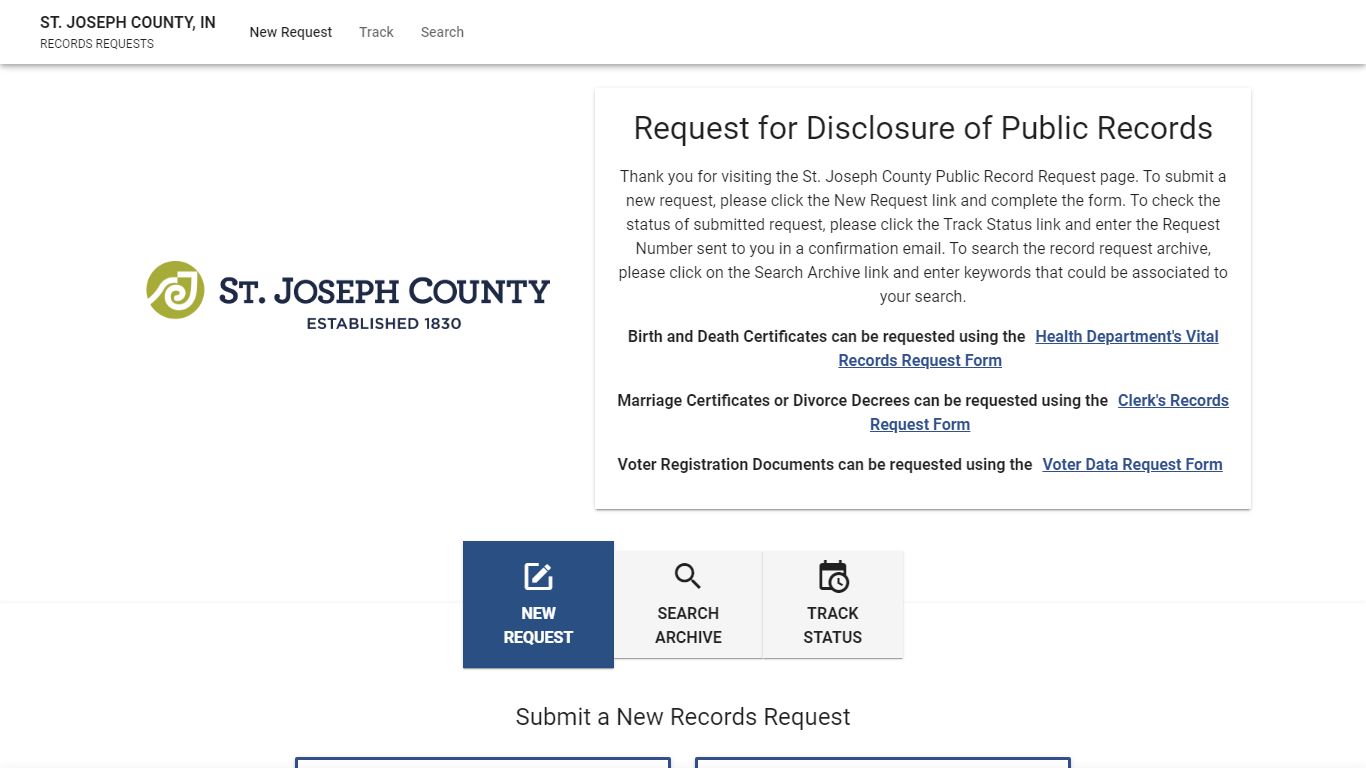 Request of Public Documents | St. Joseph County, IN